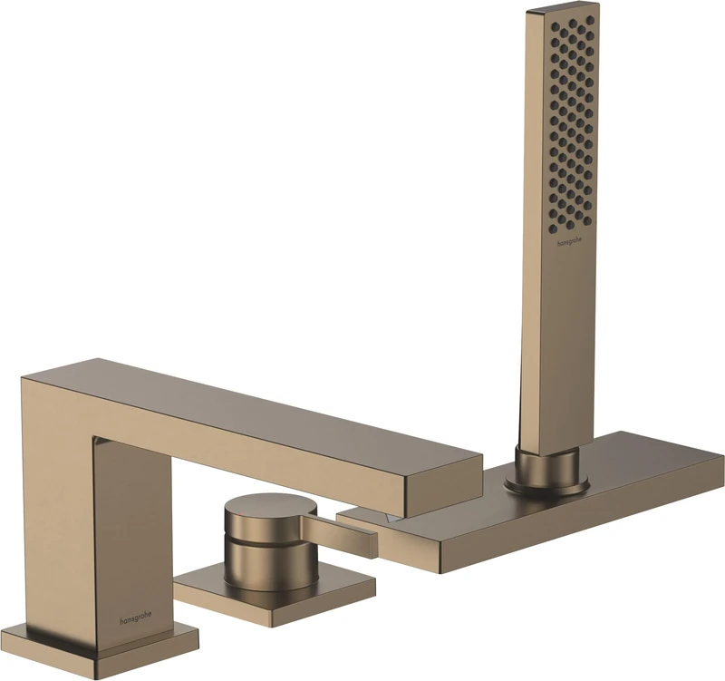 hansgrohe Tecturis E - 3-hole bath tap deck mounted for 2 functions, with hose box (sBox), bath mixer tap, brushed bronze, 73443140