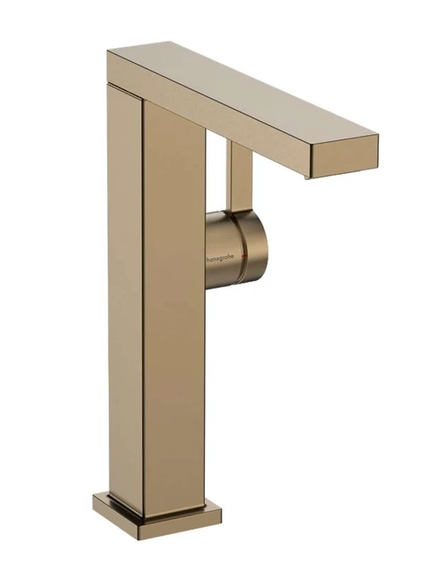 hansgrohe Tecturis E Fine - bathroom tap with push-open waste, energy-saving (CoolStart), swivel spout, bathroom sink tap 210 mm, basin mixer tap water-saving (EcoSmart+), brushed bronze, 73060140
