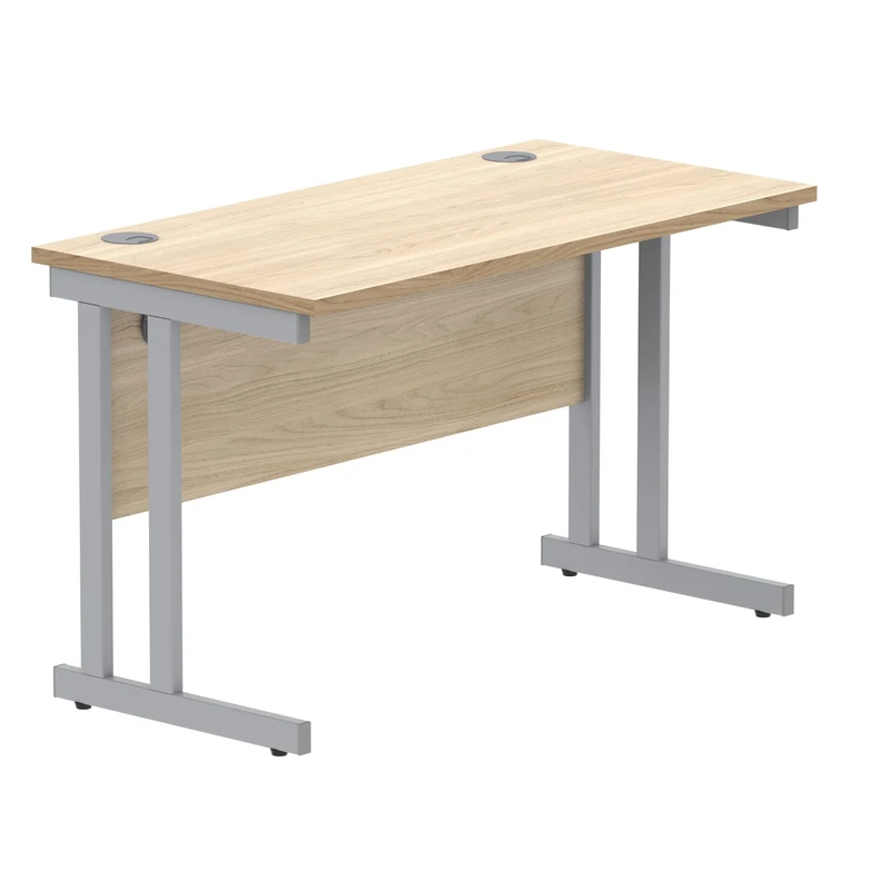 Office Hippo Essentials Rectangular Writing Computer Work Place, Home Office Desk With Cable Port Management, Silver Frame, Canadian Oak Top, Wood, 120x80cm