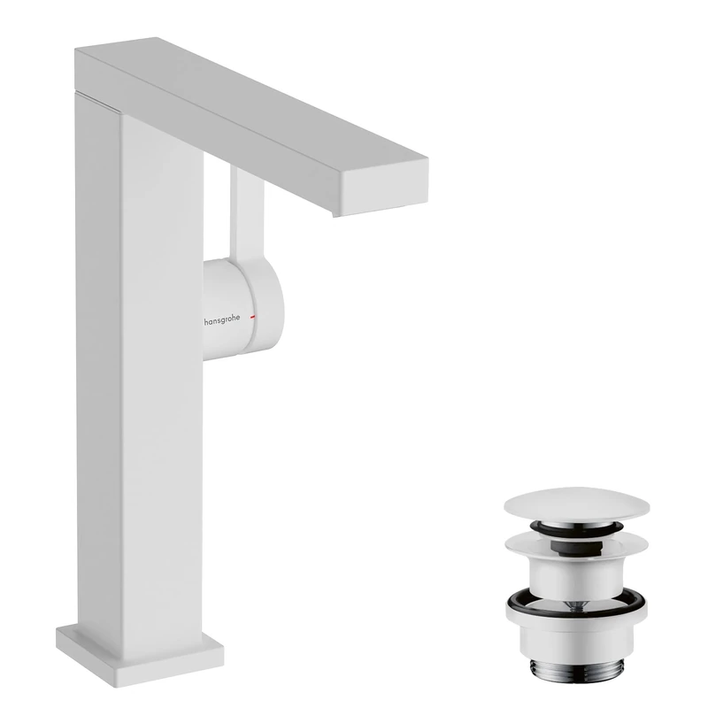 hansgrohe Tecturis E Fine - bathroom tap with push-open waste, energy-saving (CoolStart), swivel spout, bathroom sink tap 210 mm, basin mixer tap water-saving (EcoSmart+), matt white, 73060700