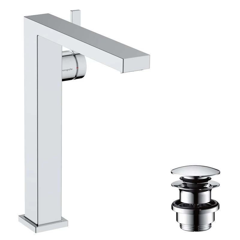 hansgrohe Tecturis E Fine - bathroom tap with push-open waste set, energy-saving (CoolStart), bathroom sink tap with spout height 240 mm, basin mixer tap water-saving (EcoSmart+), chrome, 73070000