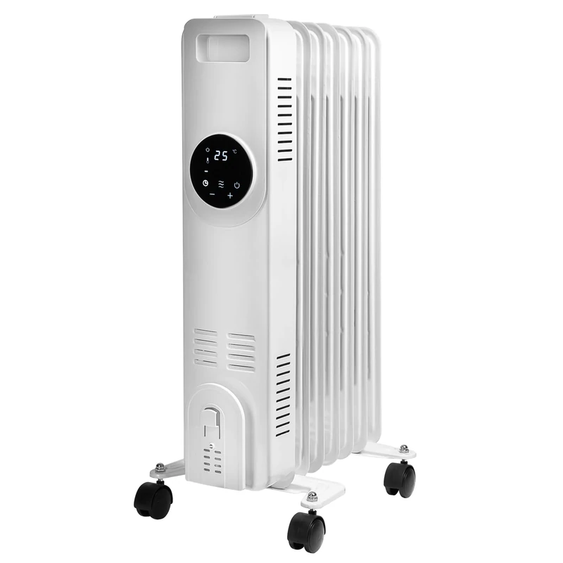 Daewoo Oil Filled Radiator, 1500W, Ideal For Small To Medium Rooms, Enhanced Safety Features, Timer And Adjustable Thermostat, LED Display And Remote Control, Portable With Cord Storage, White