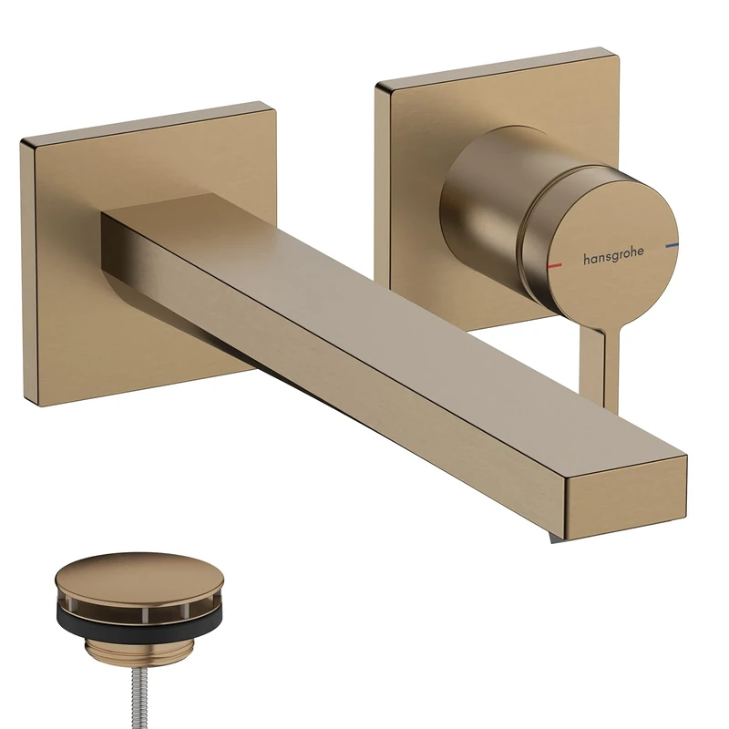 hansgrohe Tecturis E - bathroom tap conceiled for wall mounting with waste set, bathroom sink tap with spout length 22,5 cm, basin mixer tap water-saving (EcoSmart+), brushed bronze, 73051140