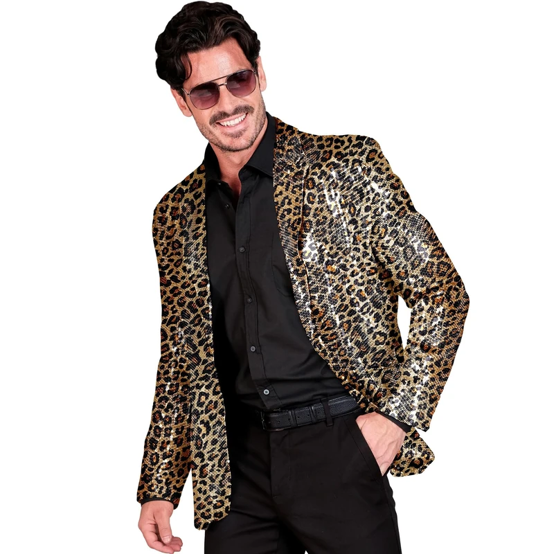 Widmann Milano Party Fashion Jacket with Sequins for Men, Animal Motif, Disco Fever, Animal Print