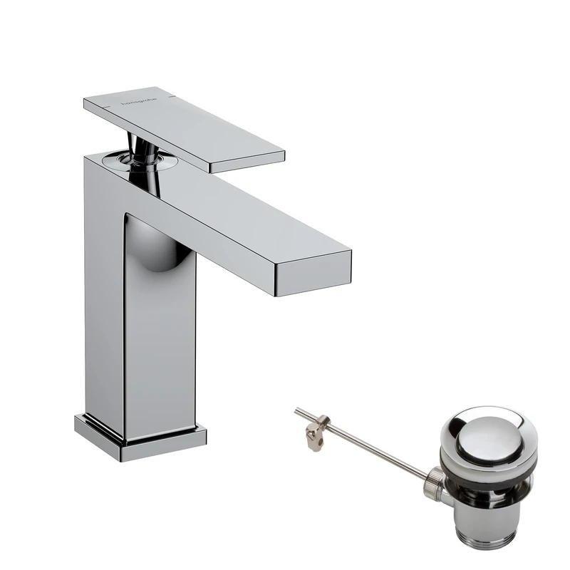 hansgrohe Tecturis E - bathroom tap with pop-up waste set, bathroom sink tap with spout height 110 mm, basin mixer tap water-saving (EcoSmart+), chrome, 73010000
