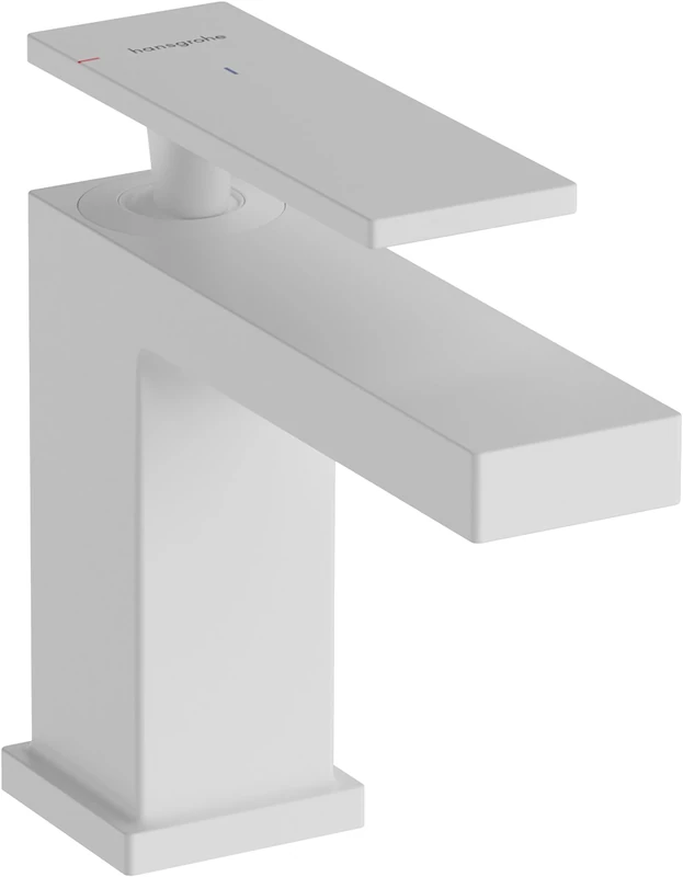 hansgrohe Tecturis E - bathroom tap without waste, energy-saving (CoolStart), bathroom sink tap with spout height 80 mm, basin mixer tap water-saving (EcoSmart+), matt white, 73001700