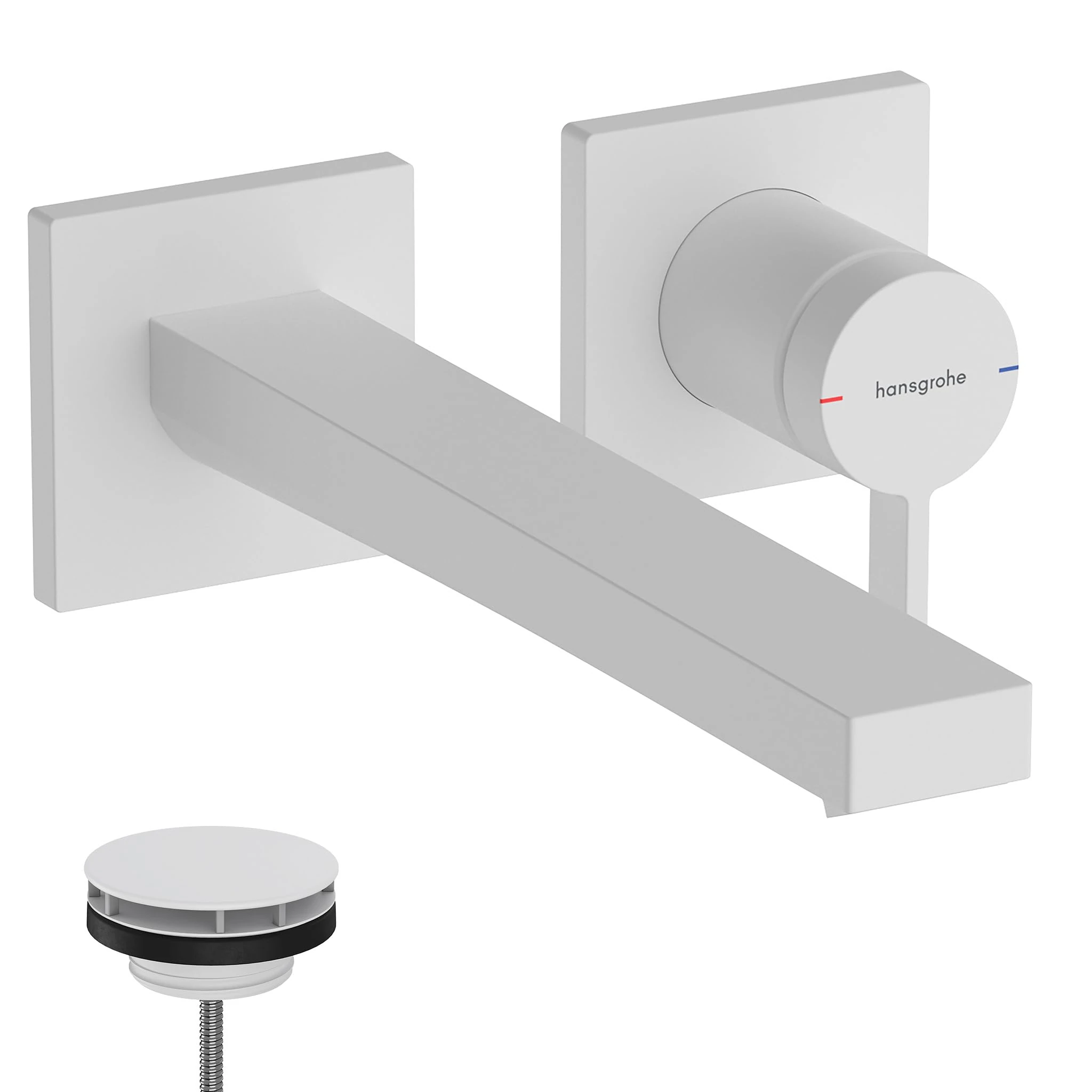 hansgrohe Tecturis E - bathroom tap conceiled for wall mounting with waste set, bathroom sink tap with spout length 22,5 cm, basin mixer tap water-saving (EcoSmart+), matt white, 73051700