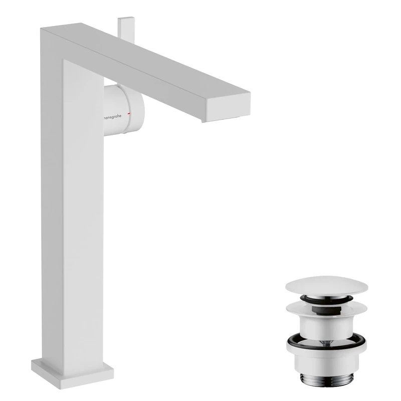 hansgrohe Tecturis E Fine - bathroom tap with push-open waste set, energy-saving (CoolStart), bathroom sink tap with spout height 240 mm, basin mixer tap water-saving (EcoSmart+), matt white, 73070700