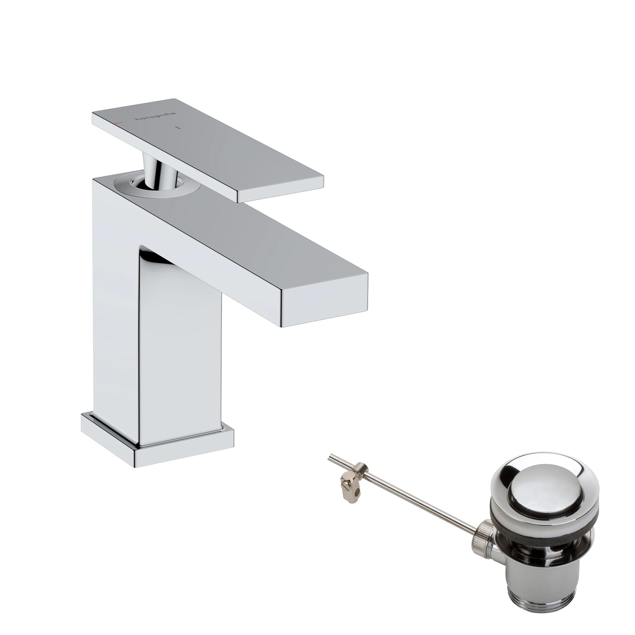 Hansgrohe Tecturis E - Bathroom Tap with Pop-Up Waste Set, Energy-Saving (CoolStart), Basin Mixer Tap Water-Saving (EcoSmart+), Chrome, 73002000