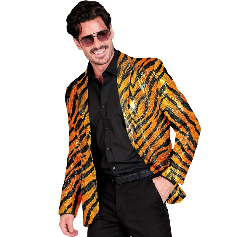 Widmann Milano Party Fashion Jacket with Sequins for Men, Animal Motif, Disco Fever, Animal Print