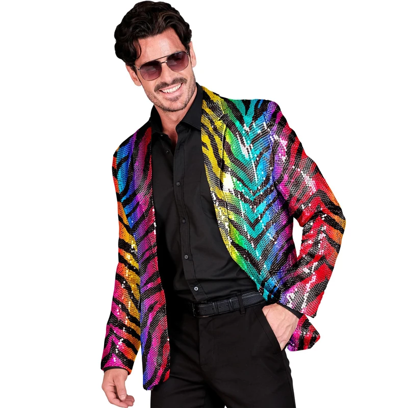Widmann - Party Fashion Men's Rainbow Tiger Pattern Disco Fever Strike Move Sequin Jacket