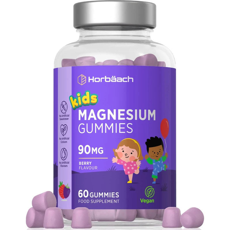 Kids Magnesium Gummies | 5400mg Magnesium Citrate Per Bottle | 2 Month Supply | 90mg x 60 Berry Flavoured Gummies | Vegan Supplement for Children | by Horbaach