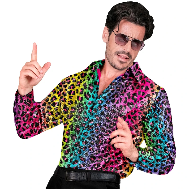 Widmann Men's Sequin Animal Print Shirt - Disco Party Top