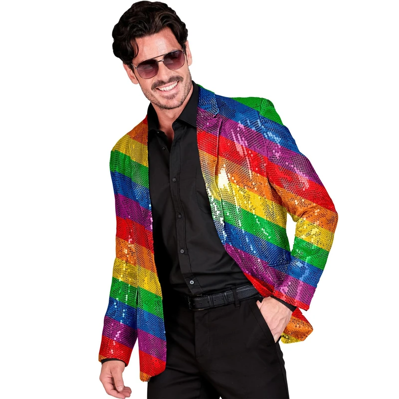 WIDMANN - Party Fashion Men's Sequin Rainbow Disco Fever Strike Move Jacket