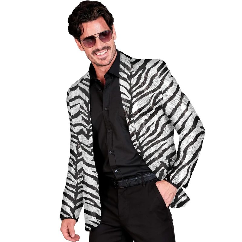 Widmann W MILANO Party Fashion - Party Fashion Men's Sequin Jacket Disco Fever Suit Jacket Bat Move Animal Print
