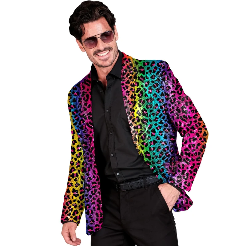 Widmann W MILANO Party Fashion - Party Fashion Men's Sequin Jacket Disco Fever Suit Jacket Bat Move Animal Print