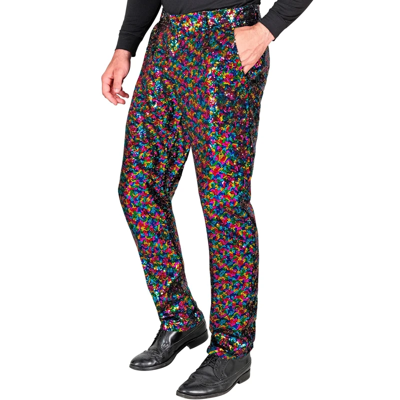 Widmann - Party Fashion Men's Rainbow Sequin Pants Disco Fever Schlagermove Men's Trousers