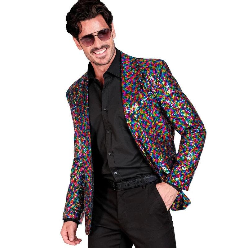 Widmann - Party Fashion Men's Sequin Rainbow Disco Fever Strike Move Jacket