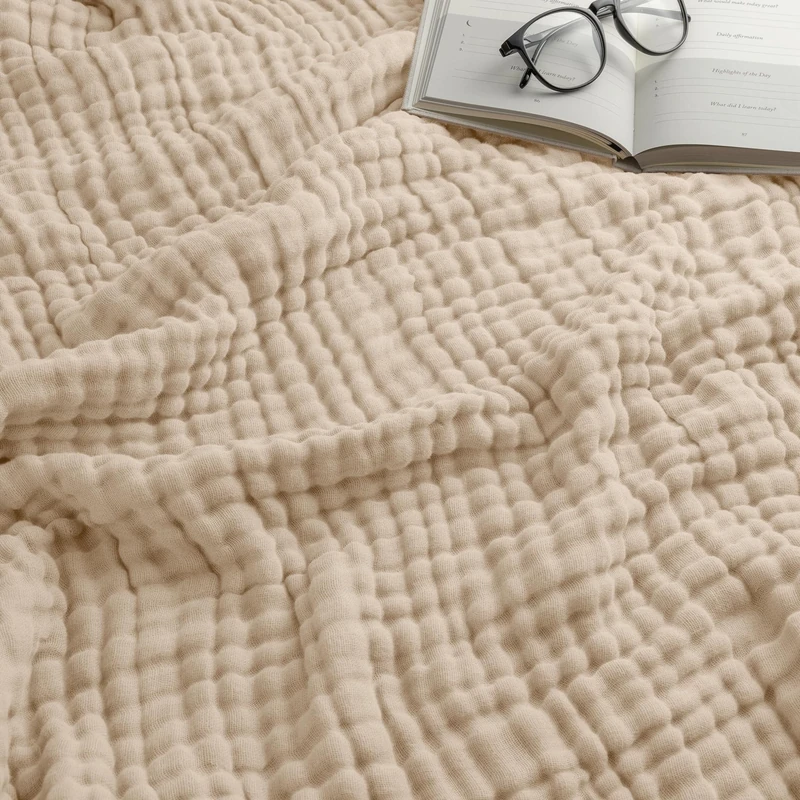 Comfy Cubs Adult Muslin Blanket Twin, 229 x 168 cm - Soft, Six-Layered, Lightweight, Breathable Cotton Blanket for All Seasons - Machine Washable, Stylish Home Decor - Sand