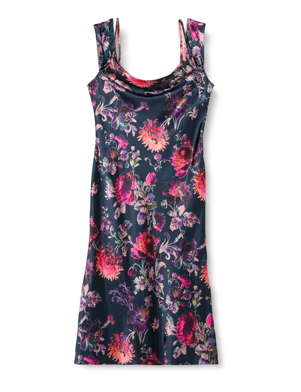 Hope & Ivy The Ria Reversible Cowl Front Satin Midi Dress with Cami Strap and Pleated Bardot Sleeve, Purple