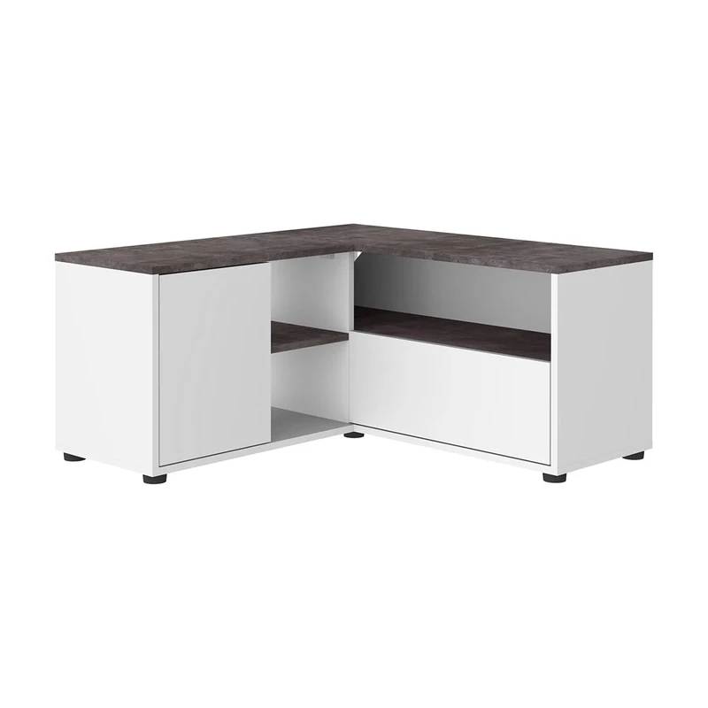 Symbiosis Angle, Corner Tv table White and Concrete Effect 90x90x45 cm