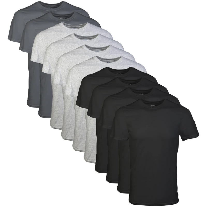 Gildan Men's Crew T-Shirts, Multipack, Style G1100, Black/Sport Grey/Charcoal (10-Pack), XXL