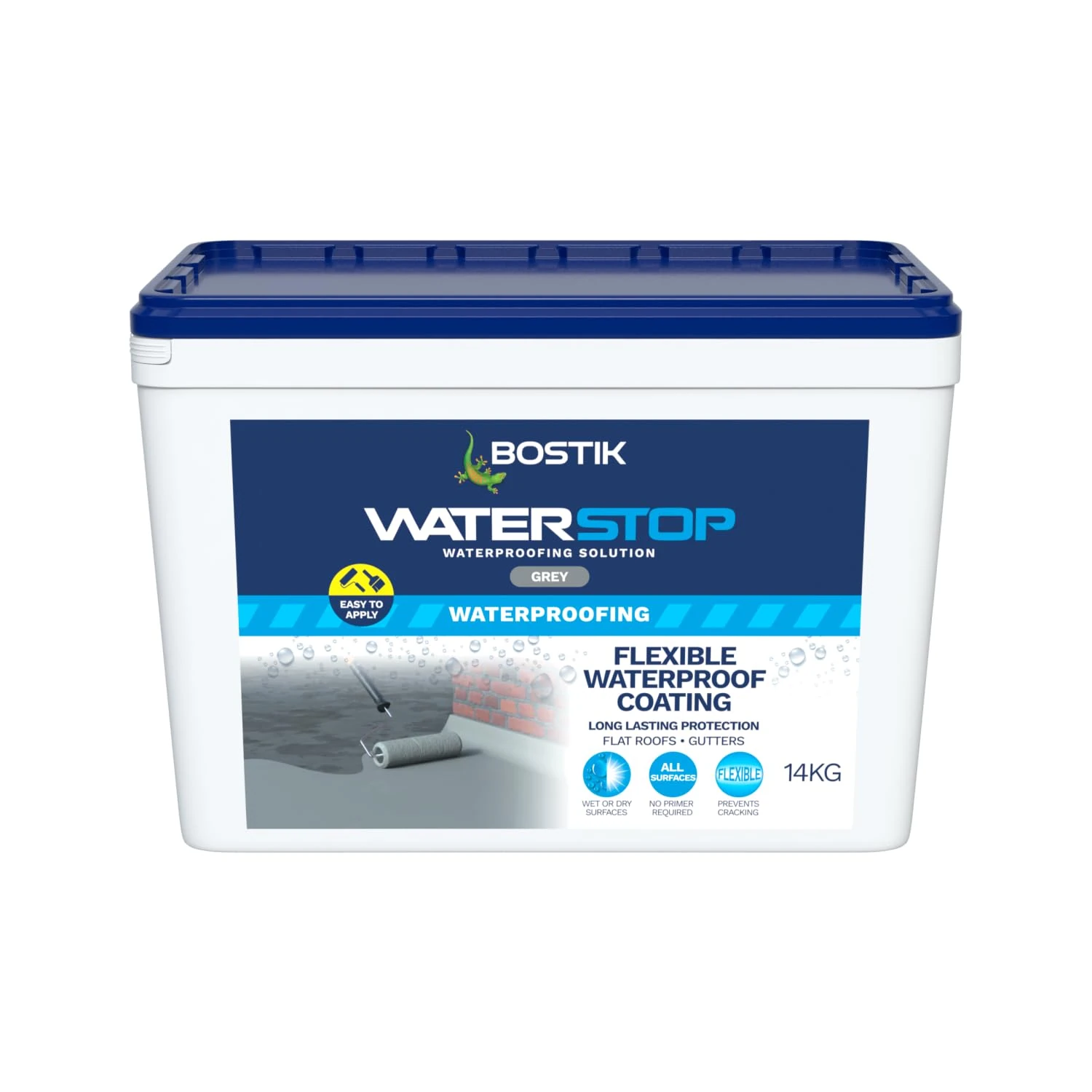 Bostik Waterstop Flexicoat, Long Lasting Protection For Flat Roofs And Gutters, 14kg, Grey