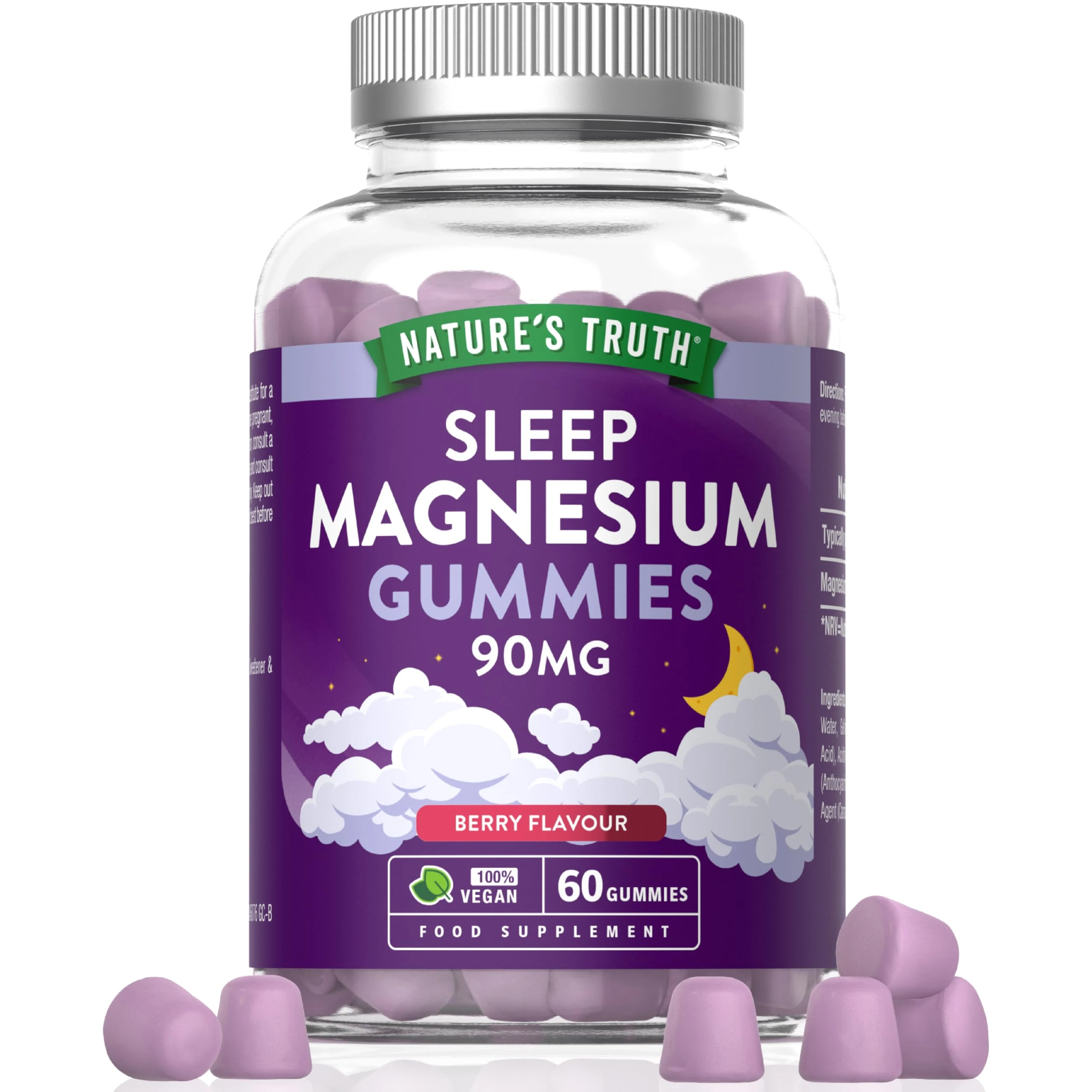Magnesium Gummies for Sleep | 5400mg Magnesium Citrate Per Bottle | Two Month Supply | 90mg x 60 Berry Flavour Vegan Gummies | Nature's Truth