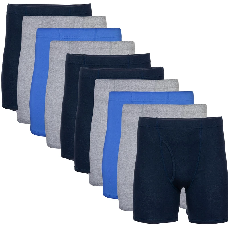 Gildan Men's Underwear Covered Waistband Boxer Briefs, Multipack, Mixed Royal (10-Pack), M (Pack of 10)