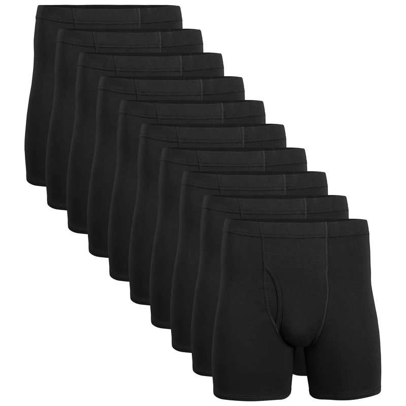 Gildan Men's Underwear Covered Waistband Boxer Briefs, Multipack, Black (10-Pack), L (Pack of 10)