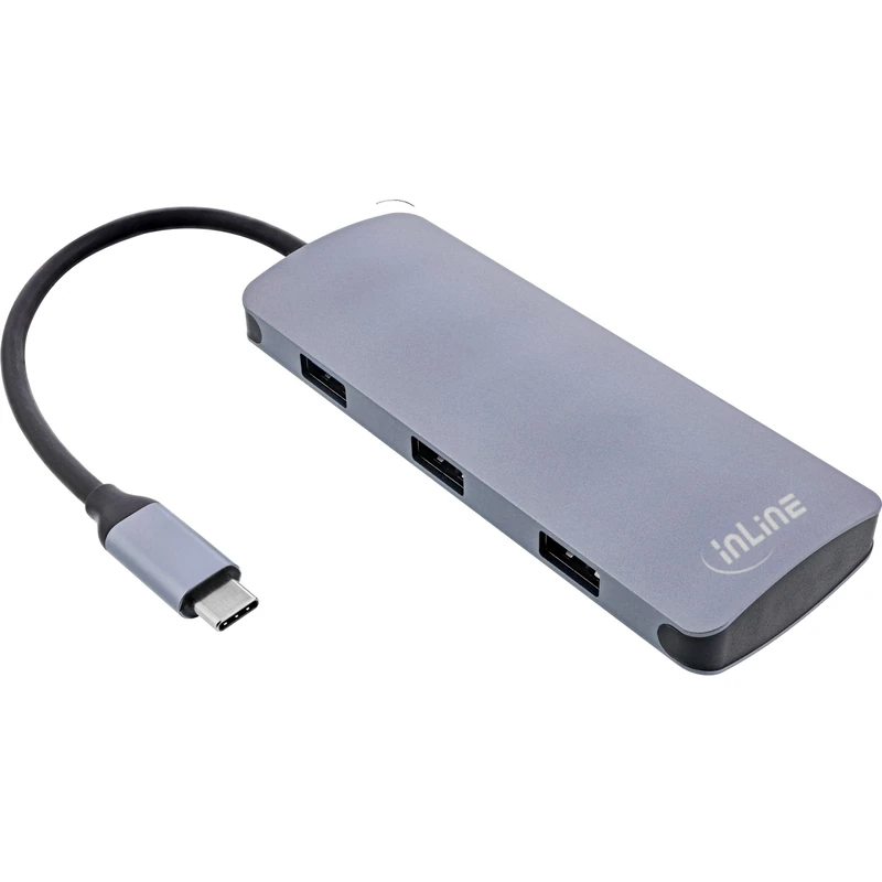 InLine® USB 3.2 Gen.2 Hub, 4X USB-C + 3X USB-A, PD 100W, Aluminium, Grey
