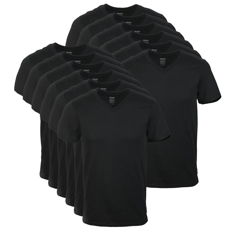 Gildan Men's V-Neck T-Shirts, Multipack, Style G1103, White (12-Pack), XL
