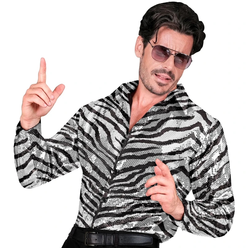 Widmann MILANO PARTY FASHION - Party Fashion Sequin Shirt for Men, Disco Fever, Schlagermove, Animal Print, Men's Shirt