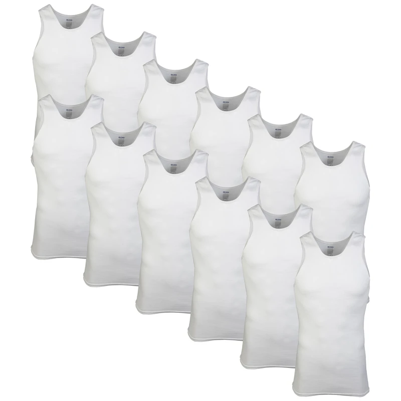 Gildan Men's A-Shirt Tanks, Multipack, Style G1104, White (12-Pack), Medium
