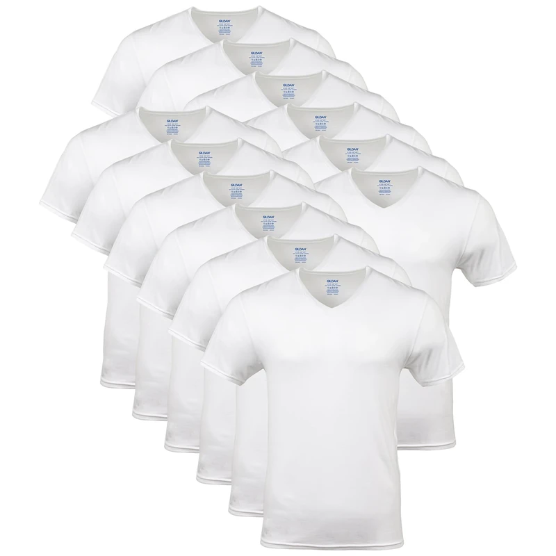 Gildan Men's V-Neck T-Shirts, Multipack, Style G1103, White (12-Pack), XXL