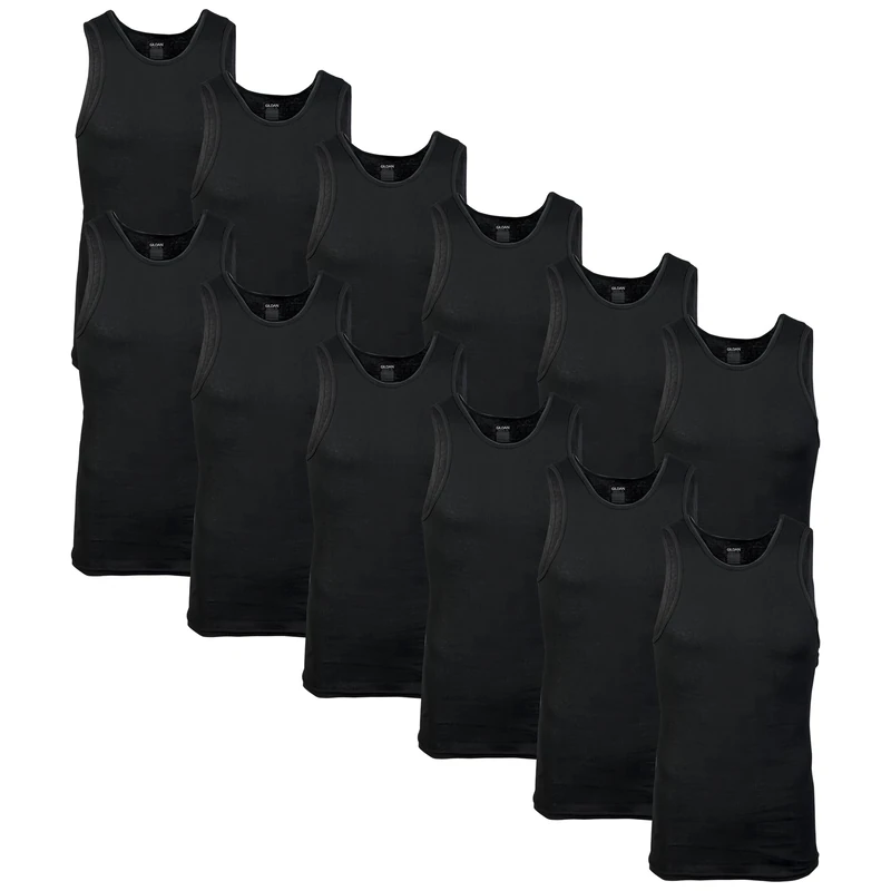 Gildan Men's A-Shirt Tanks, Multipack, Style G1104, Black (12-Pack), Medium