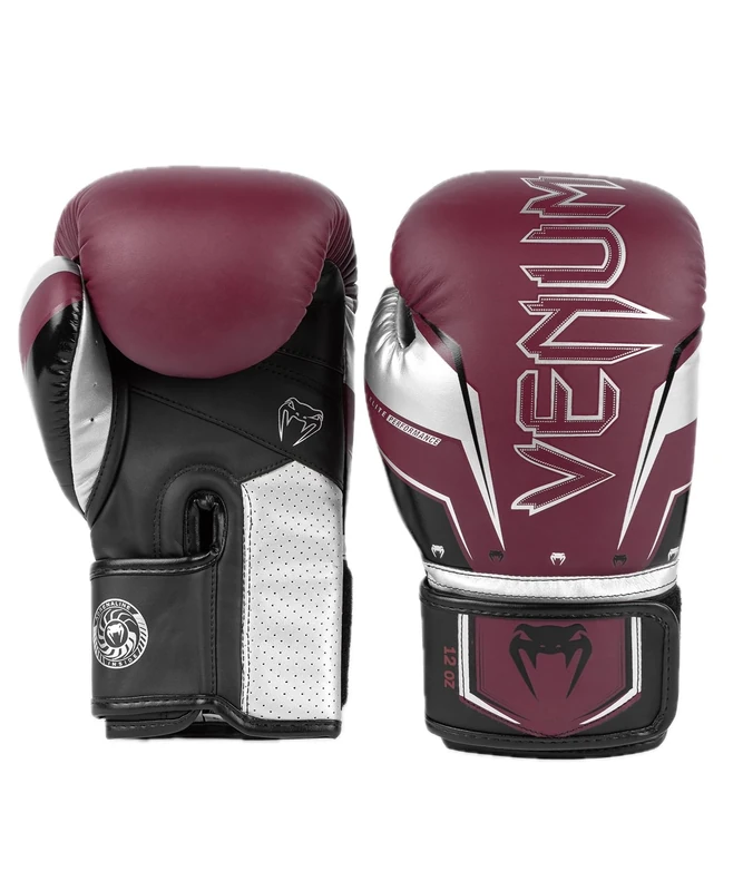 Venum, Elite Evo Boxing Gloves, Unisex Adult, 14 Oz, Burgundy/Silver