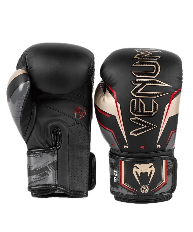 Venum, Elite Evo Boxing Gloves, Unisex Adult, 14 Oz, Black/Gold/Red