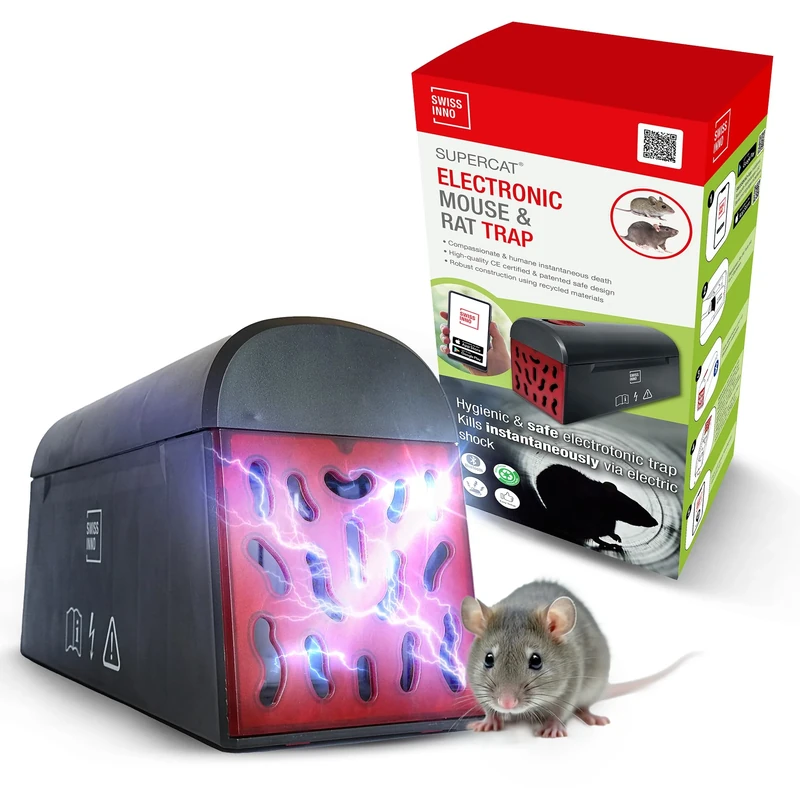 SWISSINNO Electronic Mouse and Rat Trap SuperCat - Powerful Electric Shock - Smart Detection with Bluetooth Capture Alerts - Swiss Design - Durable and Reliable