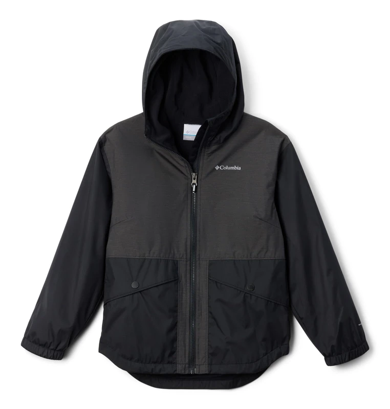 Columbia Youth Girls Rainy Trails 2 Fleece Lined Jacket, Waterproof Rain Jacket, Black, S