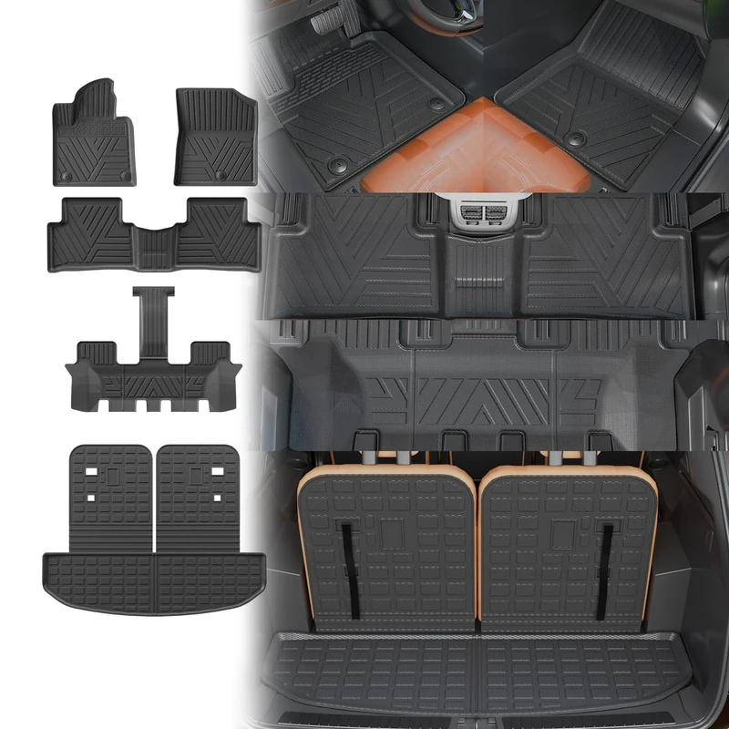 Thinzyou Floor Mats Compatible with 2021-2024 Kia Sorento 6&7 Passenger Cargo Mat TPE Back Seat Cover Protector 2023 Sorento Accessories (Fit 6&7 Seats,Trunk Mat with Backrest Mats+Floor Mats)