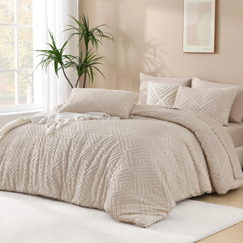 Andency King Size Comforter Set Khaki, 3 Pieces Boho Bedding