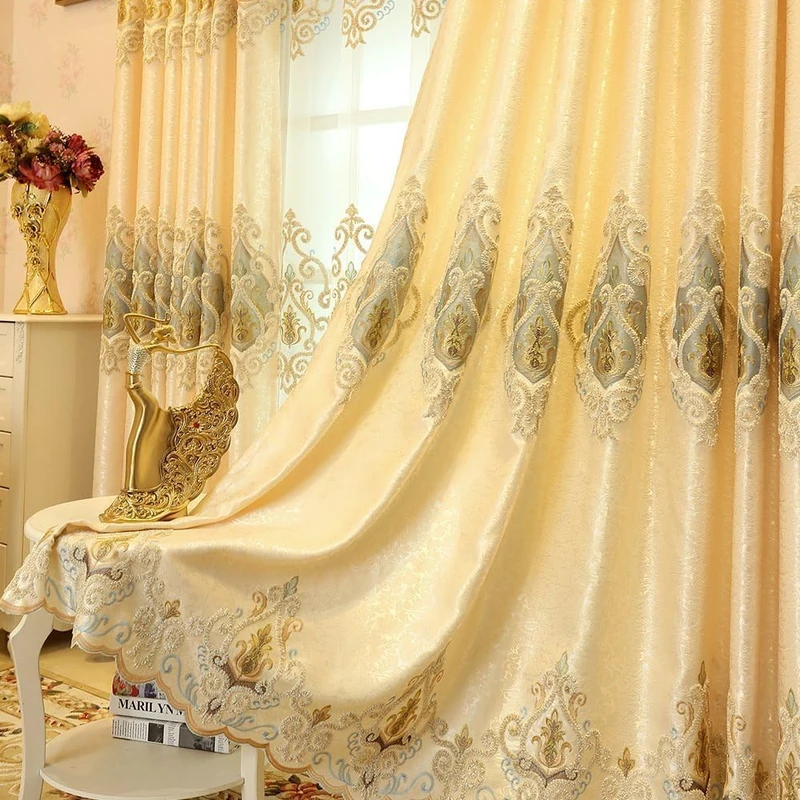 MYRU 1 Pair European Style Living Room Curtains Room Darkening Gold Luxury Curtains for Small Window (Cloth Curtain, 2 x 37 inches by 84 inches)