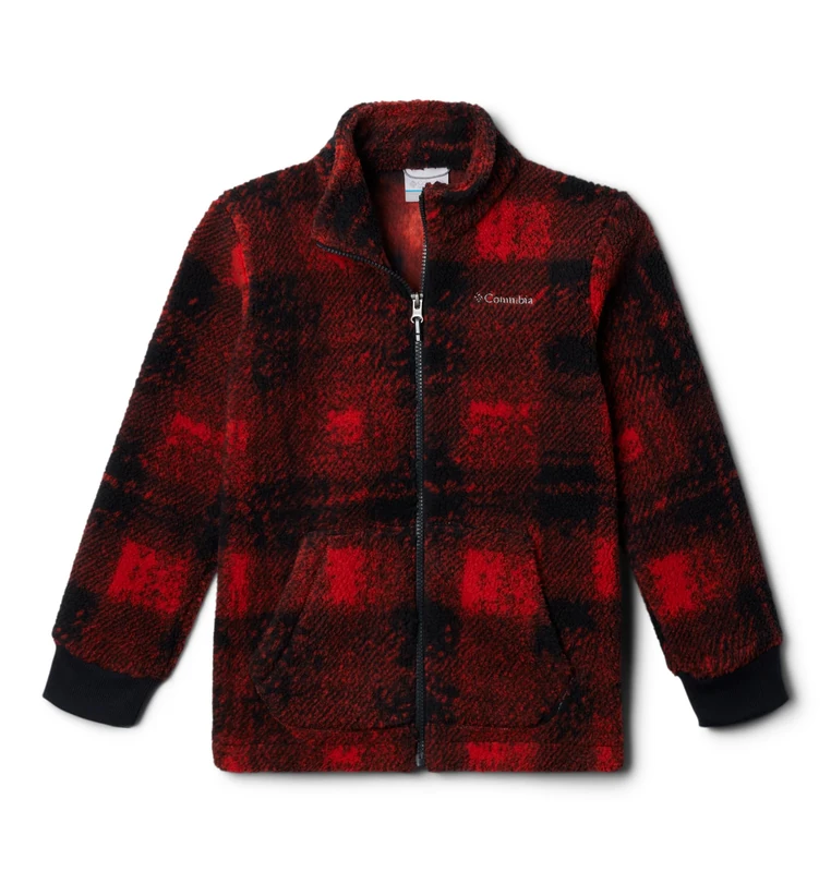 Columbia Youth Boys Rugged Ridge 2 Printed Sherpa Full Zip, Sail Red Omblur Tonal, L (14/16)