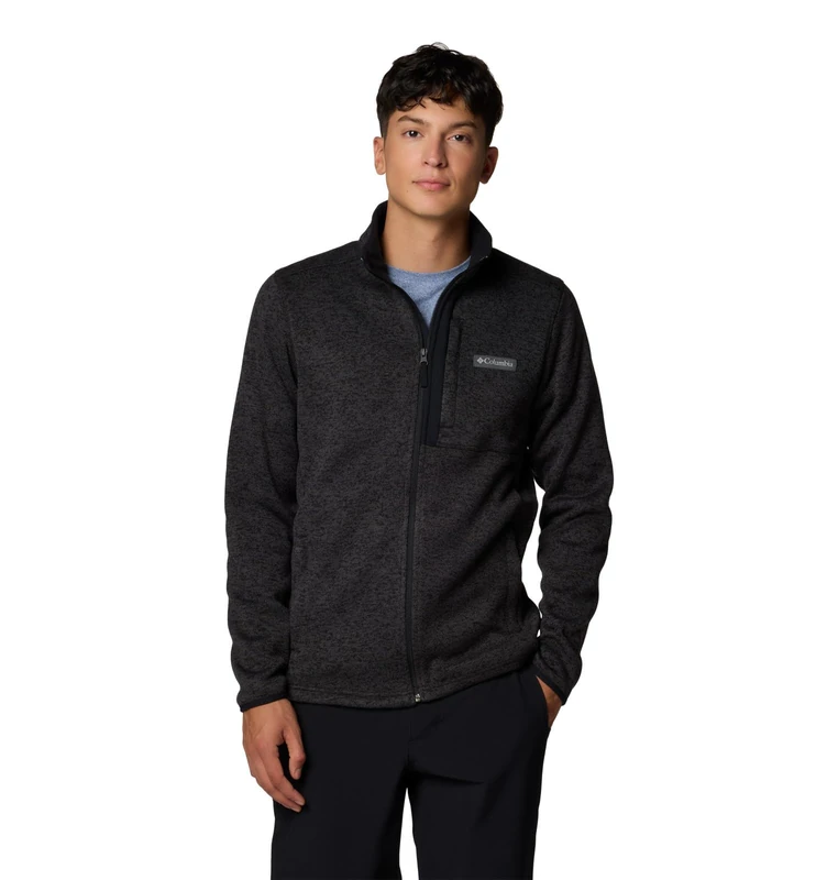 Columbia Men's Sweater Weather Full Zip, Full Zip Fleece Jacket, Black Heather, X-Large