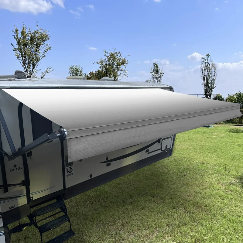 SHADEPLUS RV Awning Fabric Replacement,Camper Awning Replacement,16 oz Heavy Duty Waterproof Vinyl Universal RV Awning Replacement for All Brands Camper,Trailer, Motorhome Awnings,Grey Fade 14'2''
