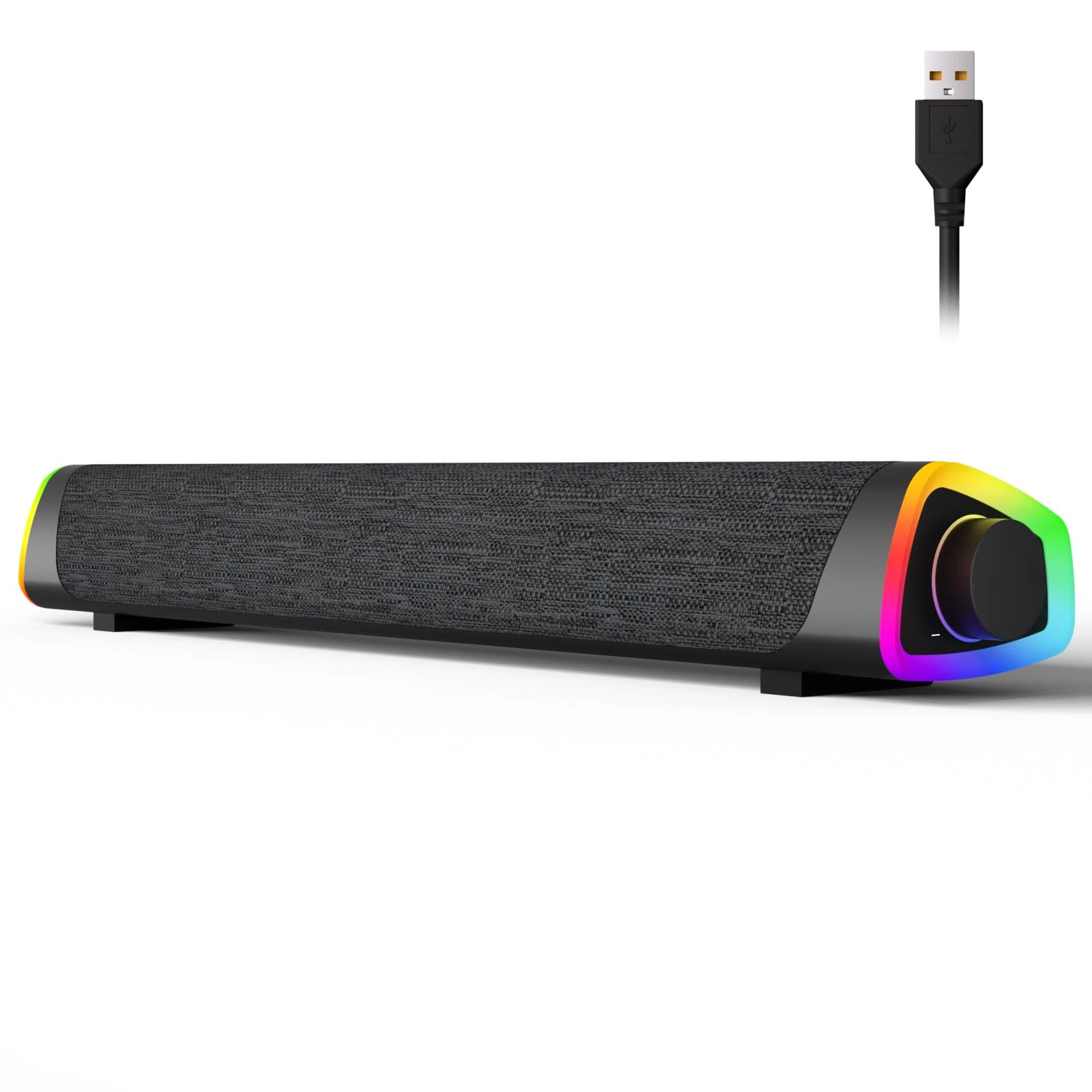 SOULION R30 Plus Computer Speakers, Wired Powered Sound Bar, Colorful LED Lights with Switch Button, Computer SoundBar for Desktop, Gray (3.5mm jack not support)