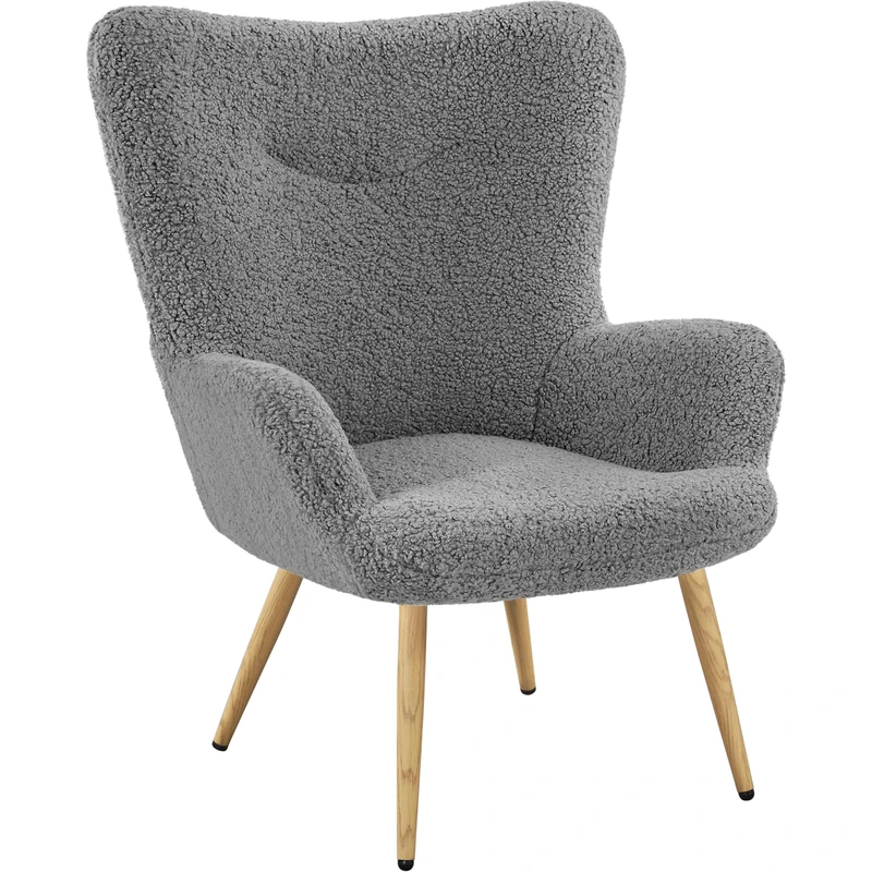 Yaheetech Boucle Armchair, Sherpa Fuzzy Tub Chair Lounge Chair with High Back for Living Room Bedroom Study, Grey