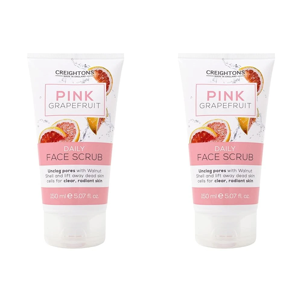 Creightons Pink Grapefruit Daily Face Scrub (150ml) - Unclog pores with Walnut Shell and lift away dead skin cells for clear, radiant skin. Dermatologically tested. (Pack of 2)