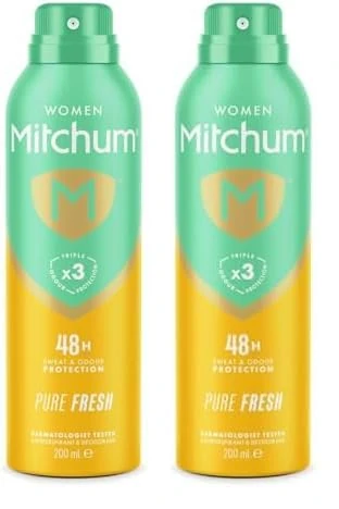 Mitchum Women Triple Odor Defense 48HR Protection Aerosol Deodorant & Anti-Perspirant, Pure Fresh, 200 ml (Pack of 2)